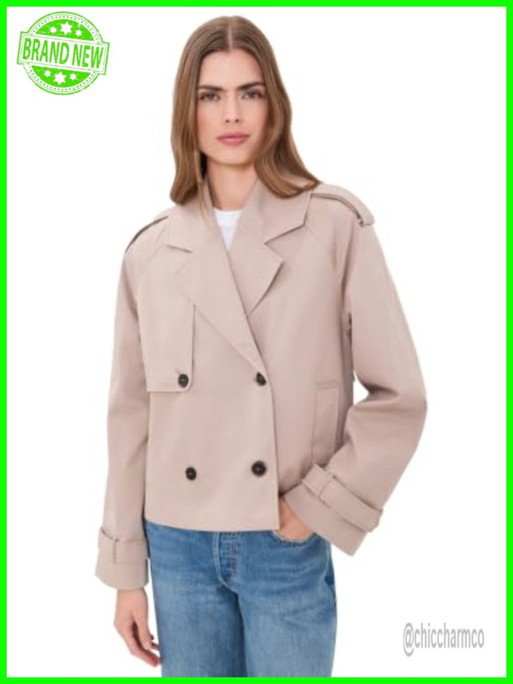 ANINE BING Cropped Trench Coat - Cotton Blend Twill, Double-Breasted